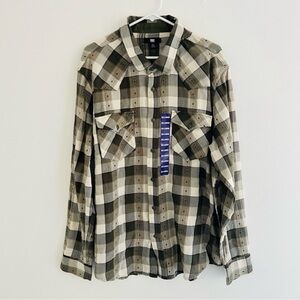 Frye Dusky Green Jacquard Long Sleeve Button Down Flannel XXL